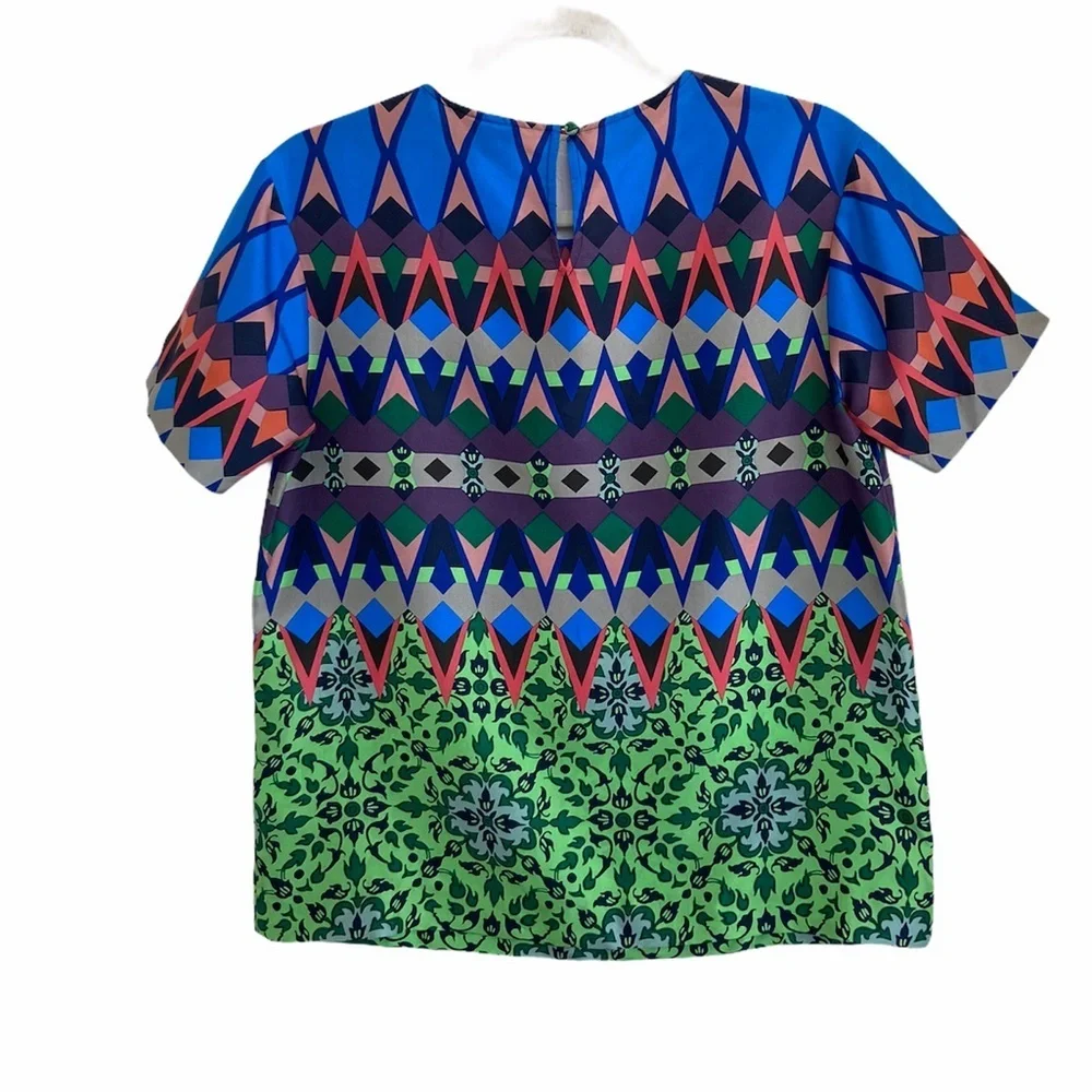 J. Crew Multicolor Geometric Short Sleeve Blouse